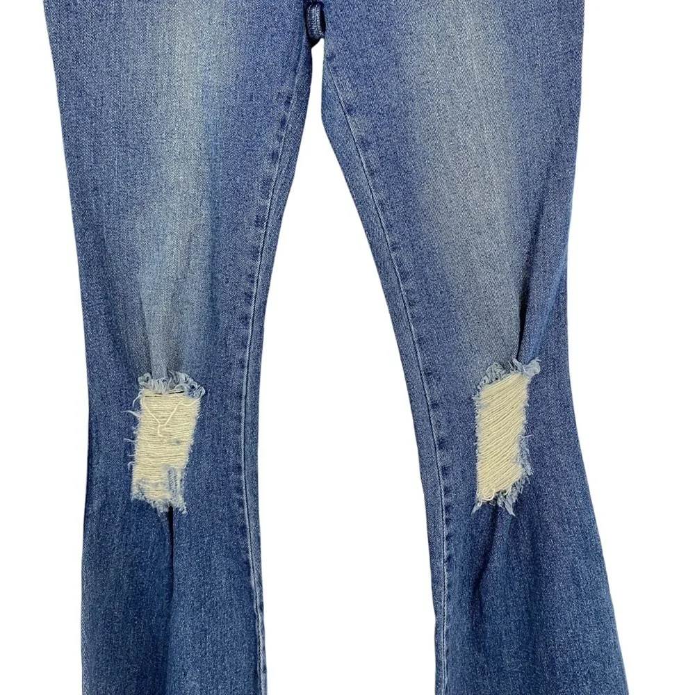 dELiA*s Juniors Flare Jeans Size Small 28x33 Boho Raw Hem High Rise Y2K Blue